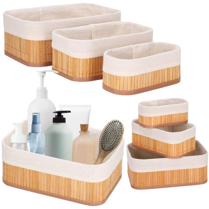 Set 3 cutii organizatoare din bambus, diverse dimensiuni, maro [23]