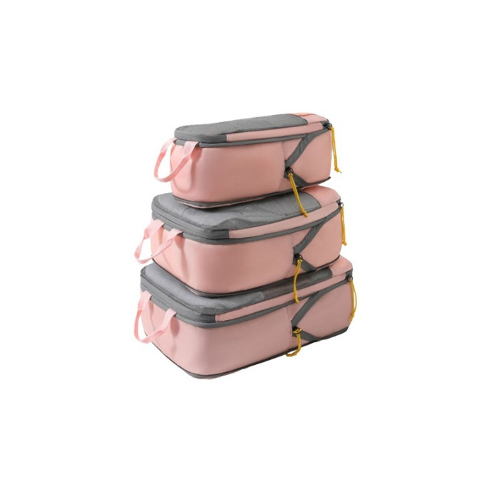 Set 3 Genti de Calatorie , Pentru Depozitare, Compresibile, 3 Dimensiuni, Mic, Mediu, Mare, Impermeabile, Fermoar Dublu, Roz [17]