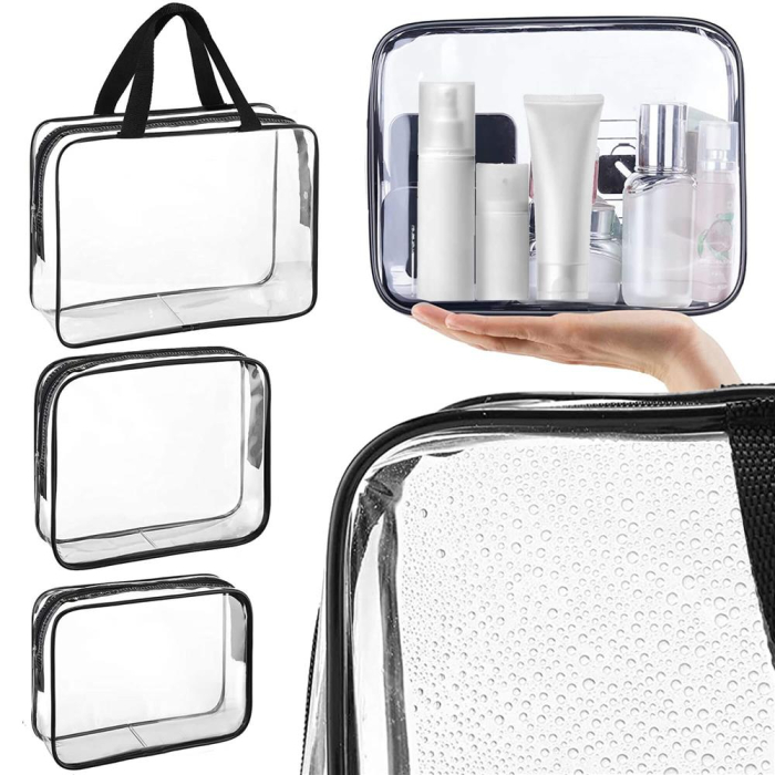 Set 3 genti organizatoare de calatorie cu fermoar, diverse dimensiuni, transparente [6]
