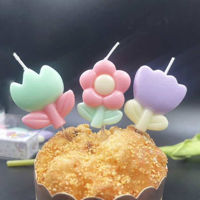 Set 3 Lumanari, , Tema Flori, Model 1, din Parafina, Multicolor [3]