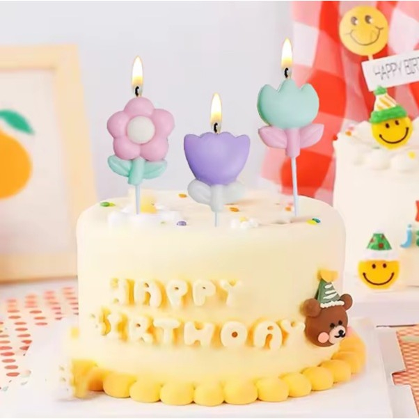 Set 3 Lumanari, , Tema Flori, Model 1, din Parafina, Multicolor [7]