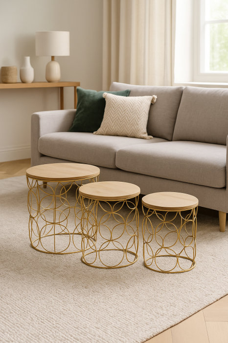 Set 3 masute cafea Atmosphera Kumi, structura metal, diametru 37, 41 si 46 cm, auriu [7]
