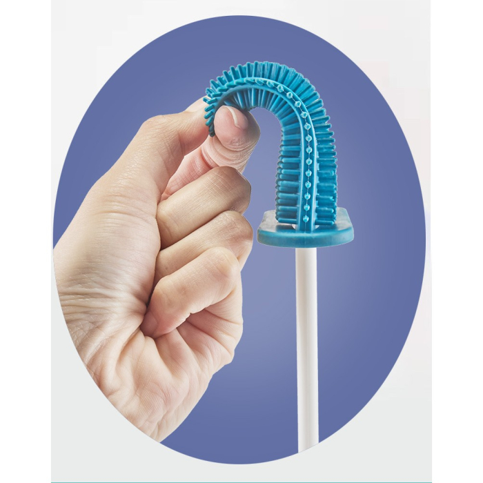 Set 3 Perii pentru Toaleta, , din Silicon, Perie Zimtata, Cap Flexibil, Suport Adeziv pentru Montarea pe Perete, 39 x 19 x 9.8 cm, Albastru/Alb [8]