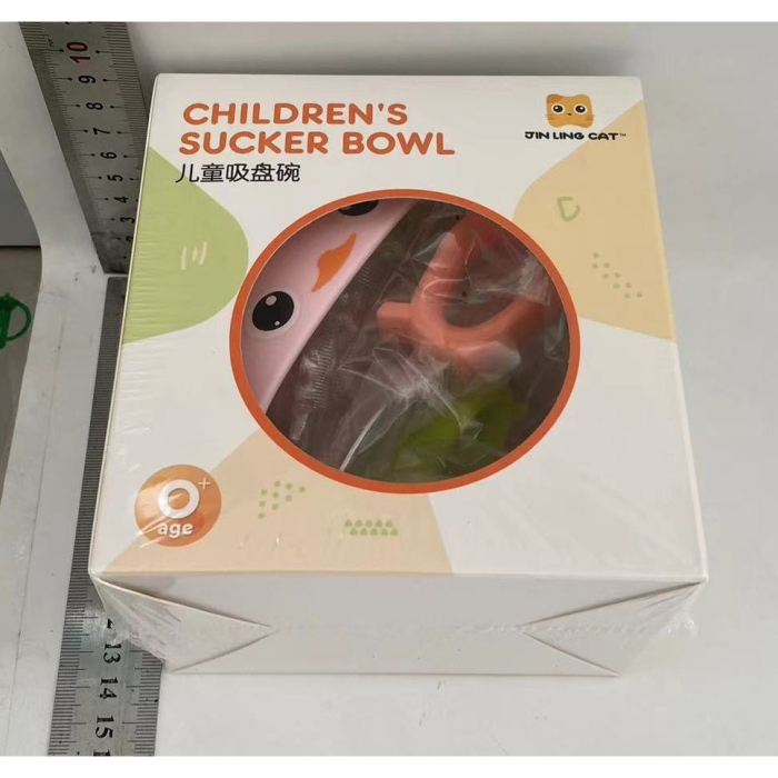 Set 3 Piese Diversificare Bebelusi si Copii, , Bol, Lingura si Furculita, Model Ratusca, din Silicon si Otel Inoxidabil, Roz [3]