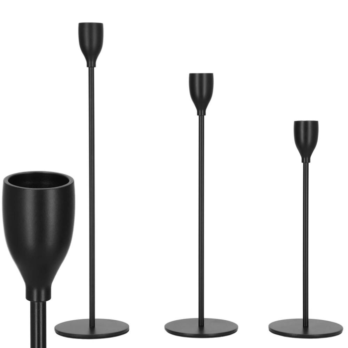 Set 3 suporturi de lumanare din metal, 23, 28 si 33cm, negru [12]