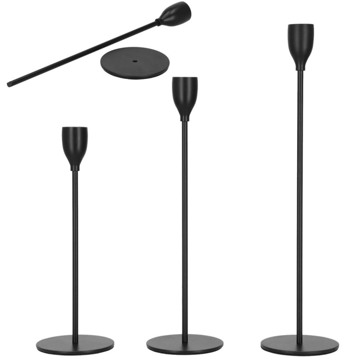 Set 3 suporturi de lumanare din metal, 23, 28 si 33cm, negru [11]