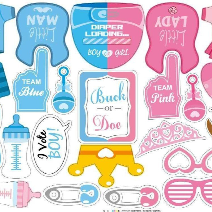Set 30 de Accesorii pentru Petrecere, , Props pentru Coltul de Poze, Gender Reveal, Tematica Baby Shower, Albastru-Roz [3]