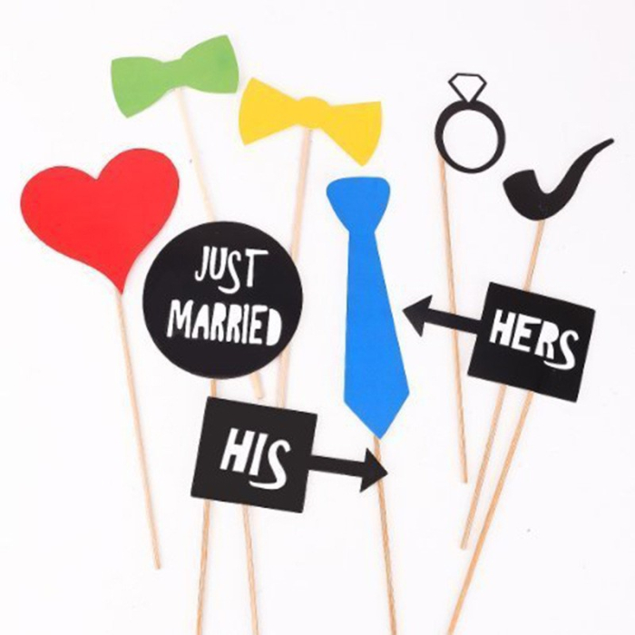 Set 31 de Accesorii pentru Petrecere, , Props pentru Coltul de Poze, Ochelari, Palarii, Mustata, Cravata, Tematica Nunta, Multicolor [6]