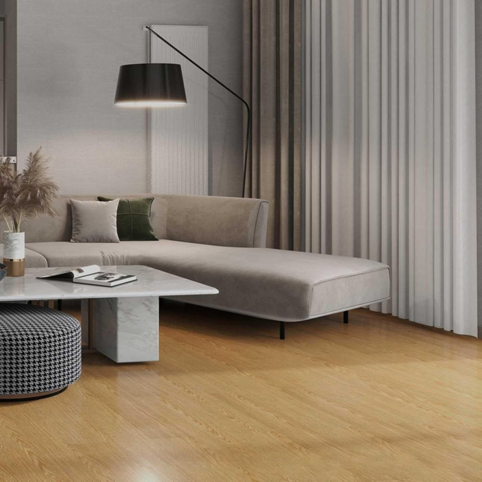 Set 36 Placi Autoadezive pentru Pardoseala, , din PVC, Impermeabil, Ignifug, Usor de Curatat, Dimensiune Placa 91.44 x 15.24 cm, Grosime 1.5 mm, Acoperire 5 m2, Model 12, Crem [4]