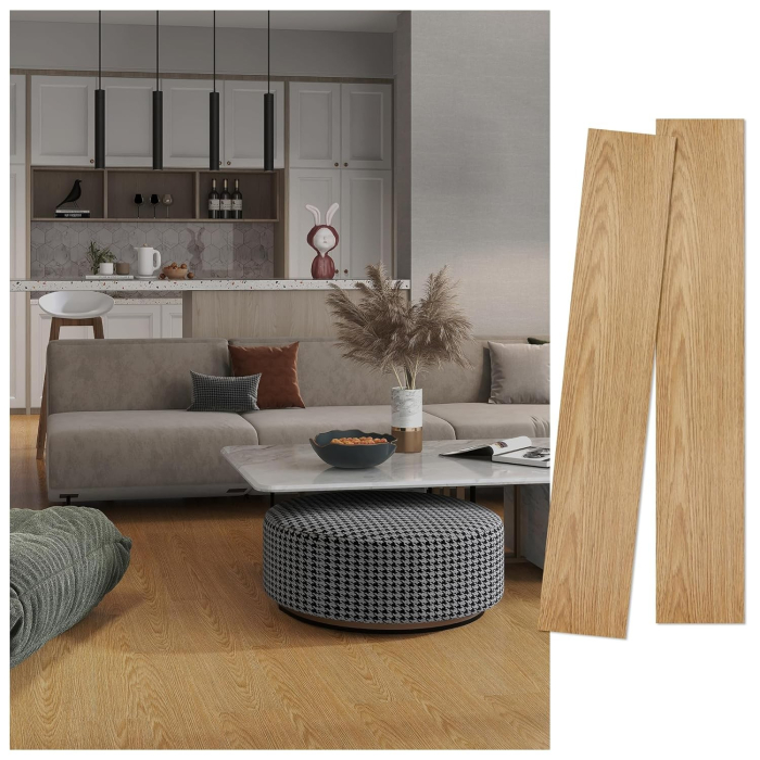 Set 36 Placi Autoadezive pentru Pardoseala, , din PVC, Impermeabil, Ignifug, Usor de Curatat, Dimensiune Placa 91.44 x 15.24 cm, Grosime 1.5 mm, Acoperire 5 m2, Model 12, Crem [3]