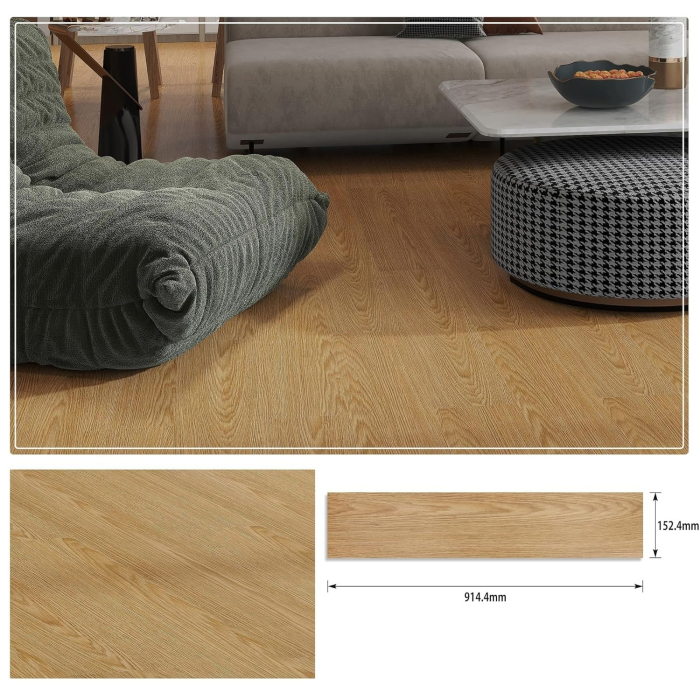 Set 36 Placi Autoadezive pentru Pardoseala, , din PVC, Impermeabil, Ignifug, Usor de Curatat, Dimensiune Placa 91.44 x 15.24 cm, Grosime 1.5 mm, Acoperire 5 m2, Model 12, Crem [2]