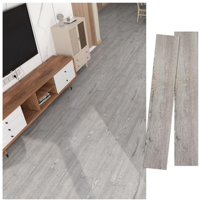 Set 36 Placi Autoadezive pentru Pardoseala, , din PVC, Impermeabil, Ignifug, Usor de Curatat, Dimensiune Placa 91.44 x 15.24 cm, Grosime 1.5 mm, Acoperire 5 m2, Model 3, Gri [3]