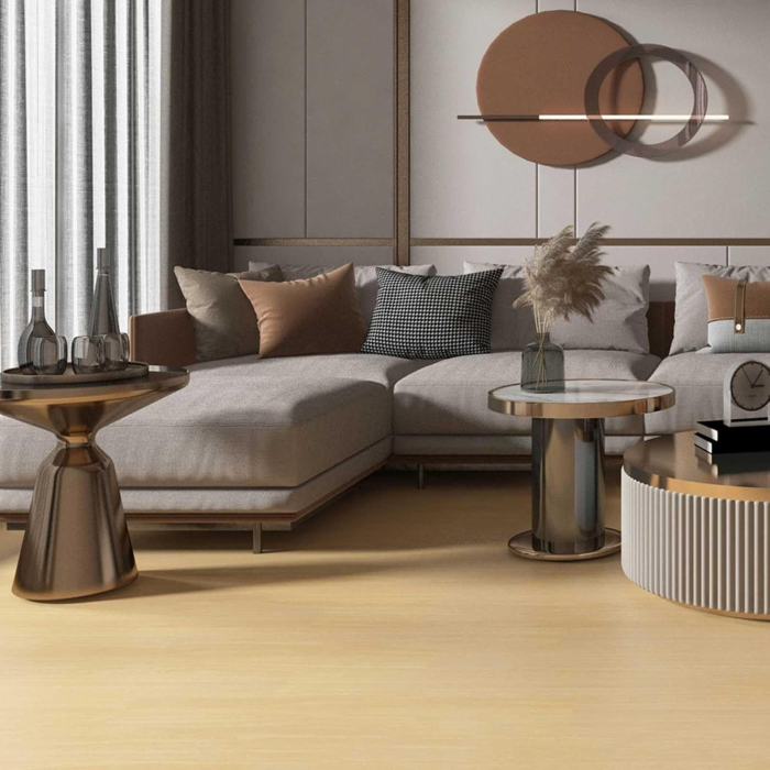 Set 36 Placi Autoadezive pentru Pardoseala, , din PVC, Impermeabil, Ignifug, Usor de Curatat, Dimensiune Placa 91.44 x 15.24 cm, Grosime 1.5 mm, Acoperire 5 m2, Model 11, Crem [2]