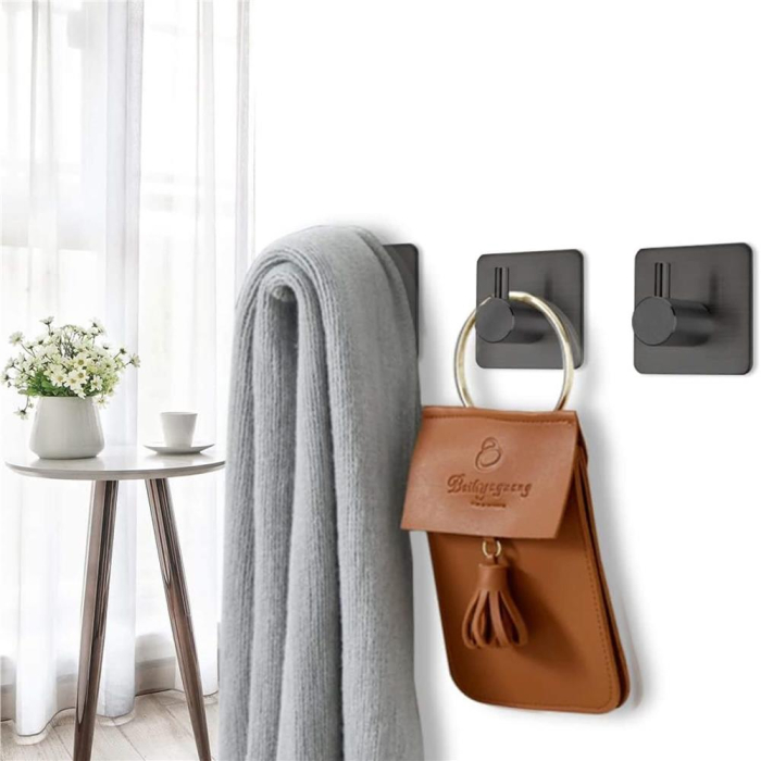 Set 4 agatatori tip cuier pentru baie, sistem fixare inclus, aluminiu, negru [16]