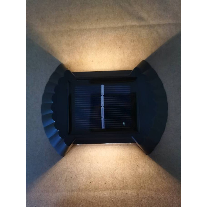 Set 4 Aplice solare LED Bidirectionale pentru perete , in forma de funda, 8 LED-uri, material ABS si PC, lumina puternica, IP65, 10 x 7.5 cm, baterie 1.2 V, 300 mAh, autonomie 8-10 ore, alb cald [2]