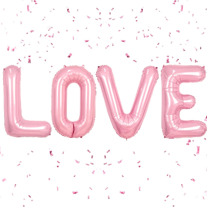 Set 4 Baloane din Folie Metalizata, , Figurine Litere, Model Scris Love, Tema Iubire, 80 cm, Ambalaj Individual, Pai Inclus, Umflare cu Aer sau Heliu, Roz [3]