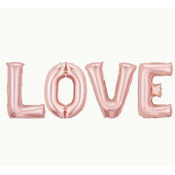 Set 4 Baloane din Folie Metalizata, , Figurine Litere, Model Scris Love, Tema Iubire, 80 cm, Ambalaj Individual, Pai Inclus, Umflare cu Aer sau Heliu, Roz [7]