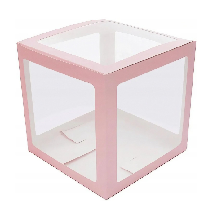 Set 4 Cutii pentru Baloane, , Model Scris Love, Tematica Iubire, Cuburi Decorative din Plastic, Accesorii pentru Petrecere, 30 x30 cm, Transparente Contur Roz [5]