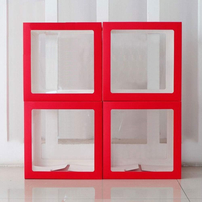 Set 4 Cutii pentru Baloane, , Model Scris Love, Tematica Iubire, Cuburi Decorative din Plastic, Accesorii pentru Petrecere, 30x30 cm, Transparente Contur Rosu [6]