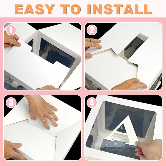 Set 4 Cutii pentru Baloane, , Model Simplu, Tematica Aniversare, Cuburi Decorative din Plastic, Accesorii pentru Petrecere, 30 x30 cm, Transparente Contur Alb [6]