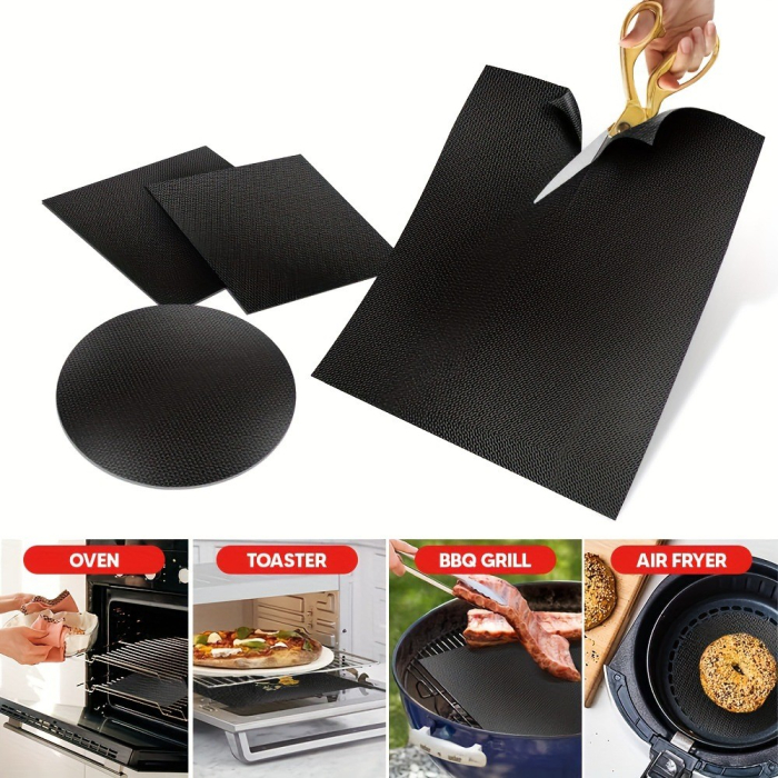 Set 4 Folii Antiaderente din Teflon, , Multifunctionale, Rezistente la Apa si Temperaturi Ridicate, pentru Gratar, Cuptor, BBQ Grill, 40x33 cm, Negru [10]