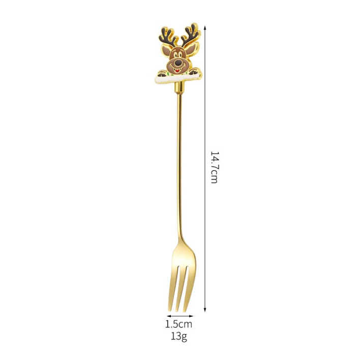 Set 4 Furculite, , Tema Craciun, Model Carry The Merry, 4 Modele, din Otel Inoxidabil, 19.5 x 16 x 2 cm, Multicolor [6]