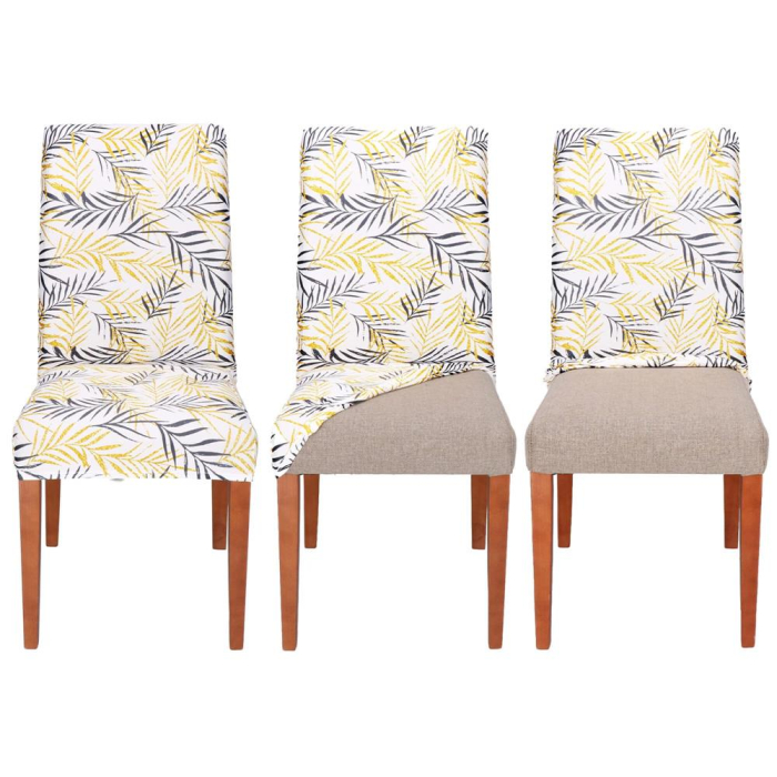 Husa pentru scaun, marime universala, poliester si spandex, 38x70cm, alb, gri si galben [5]