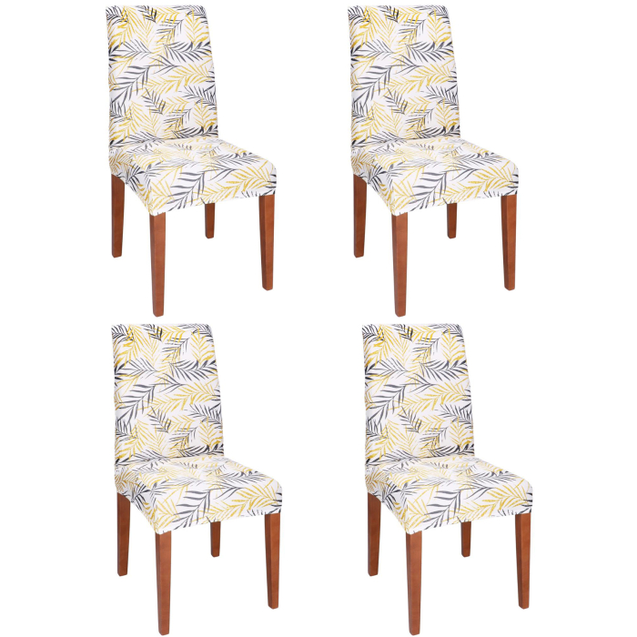 Set 4 huse pentru scaun, marime universala, poliester si spandex, 38x70cm, alb, gri si galben [1]