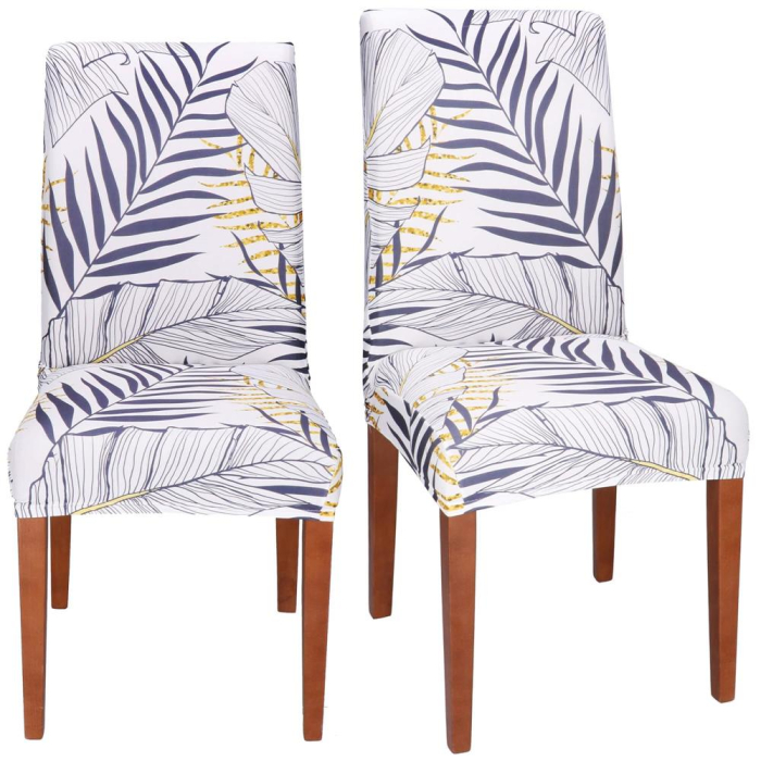 Husa pentru scaun, marime universala, poliester si spandex, 38x70cm, alb, nuante de bleumarin, galben [2]