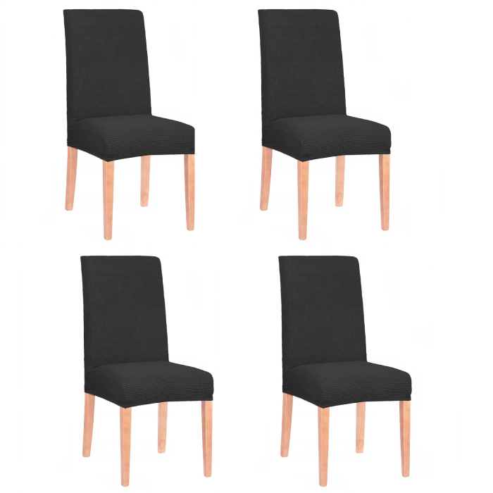 Set 4 huse universale pentru scaun, marime universala, poliester si spandex, 45 cm x 60 cm, negru [1]