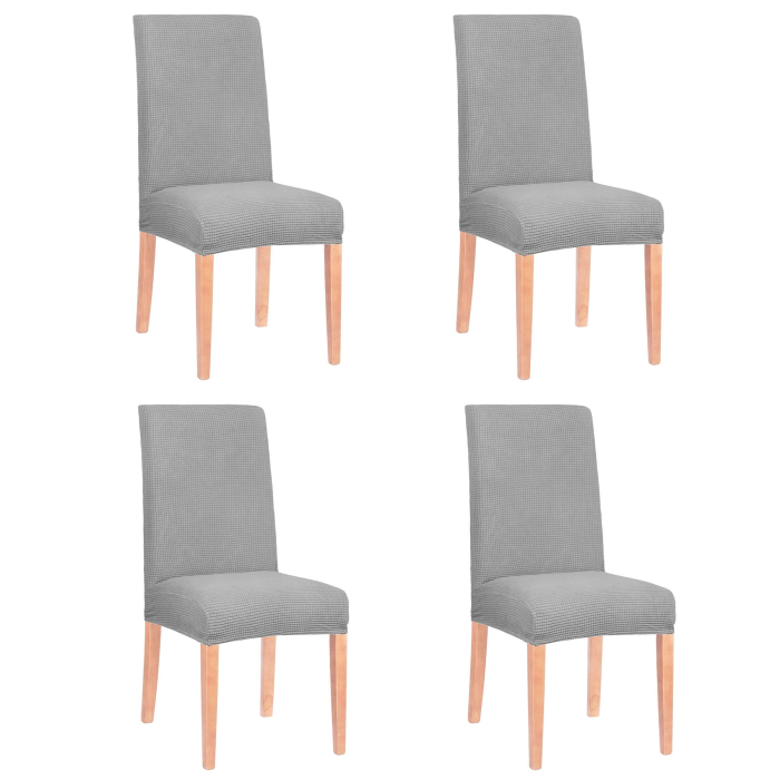 Set 4 huse universale pentru scaun, marime universala, poliester si spandex, 45 x 60 cm, gri cu carouri [1]