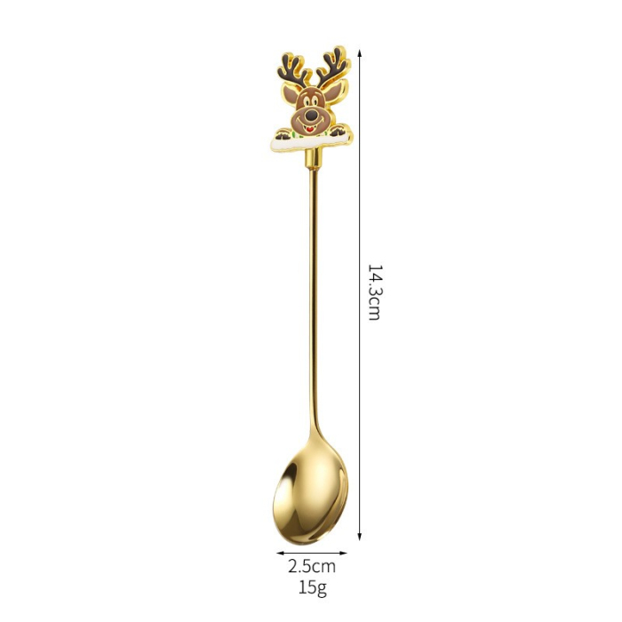 Set 4 Lingurite, , Tema Craciun, Model Carry The Merry, 4 Modele, din Otel Inoxidabil, 19.5 x 16 x 2 cm, Multicolor [8]