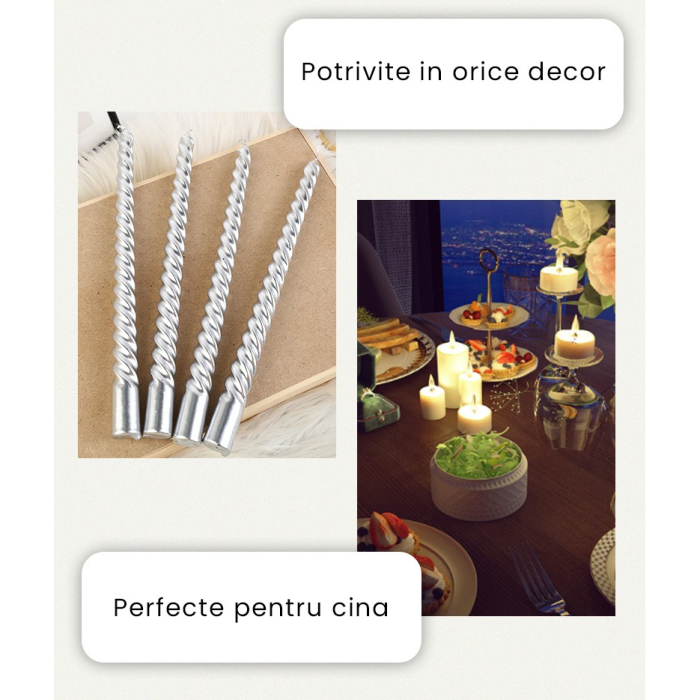 Set 4 Lumanari pentru Masa, Cina, Decor, , Model Rasucit, Lungime 25 cm, Alb [3]