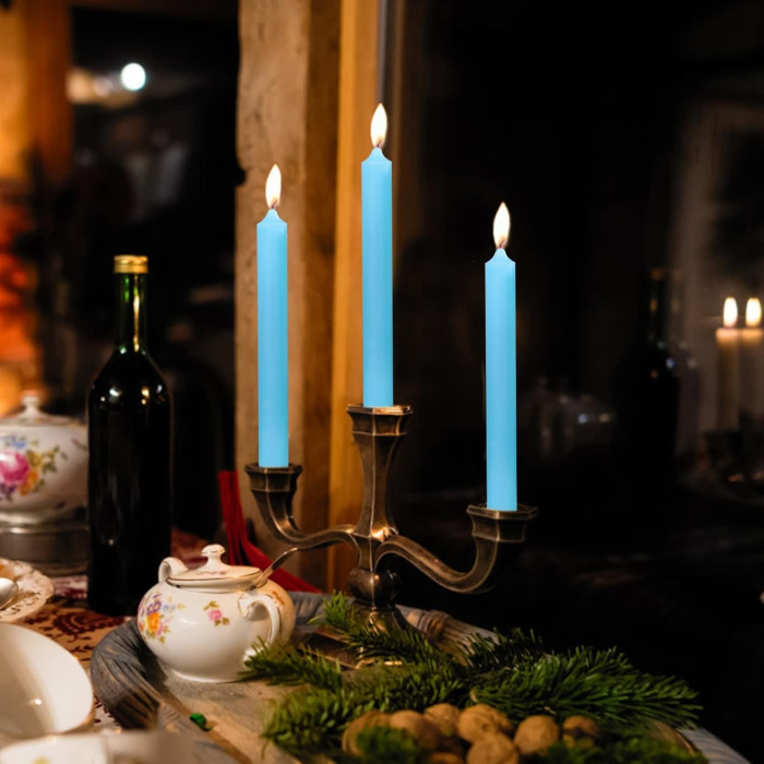 Set 4 Lumanari, , pentru Suport de Masa, Fara Miros si Fum, din Parafina, 2.2 x 25 cm, Albastru [4]