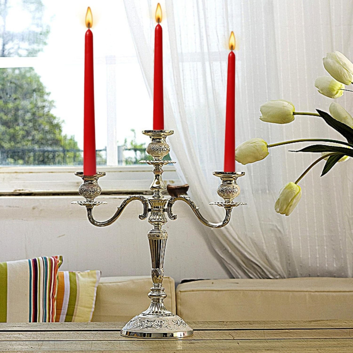 Set 4 Lumanari, , pentru Suport de Masa, Fara Miros si Fum, din Parafina, 2.2 x 25 cm, Rosu [4]