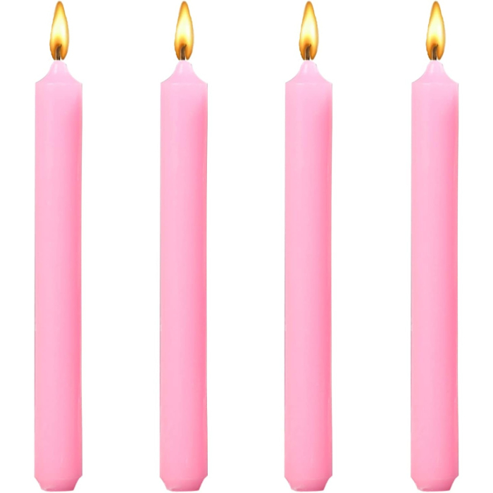 Set 4 Lumanari, , pentru Suport de Masa, Fara Miros si Fum, din Parafina, 2.2 x 25 cm, Roz [5]