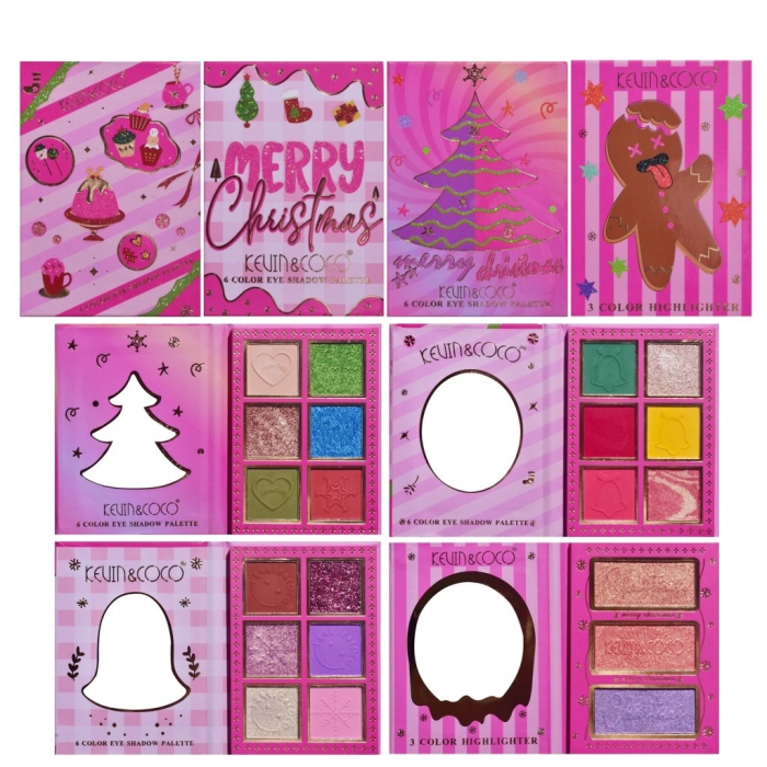 Set 4 Palete de Machiaj, KEVIN & COCO, Christmas Jingle, 21 culori, 27.3 x 20.8 x 2.4 cm [7]