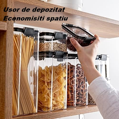 Set 4 Recipiente Depozitare Alimente, , pentru Organizare Bucatarie, cu Inchidere Ermetica, Transparent, Plastic fara BPA, Compatibile cu Masina de Spalat Vase, Diferite Dimensiuni, 350 ml, 1300 ml, 2700 ml, 4600 ml [3]