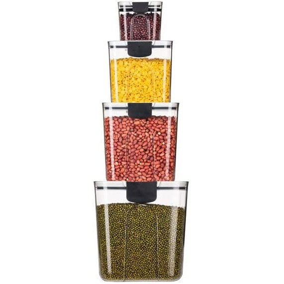 Set 4 Recipiente Depozitare Alimente, , pentru Organizare Bucatarie, cu Inchidere Ermetica, Transparent, Plastic fara BPA, Compatibile cu Masina de Spalat Vase, Diferite Dimensiuni, 350 ml, 1300 ml, 2700 ml, 4600 ml [8]