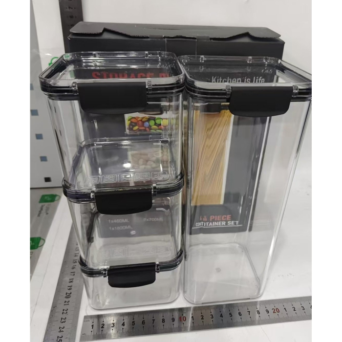 Set 4 Recipiente din Plastic, , pentru Alimente/Obiecte, Inchidere Ermetica, 1 x 460 ml, 2 x 700 ml, 1 x 1300 ml, Transparent [7]