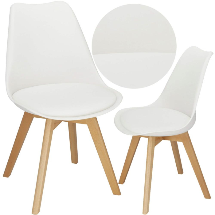 Set 4 scaune dining Verdhe pentru bucatarie cu perna tapitata cu piele ecologica, 44x82cm, alb [4]