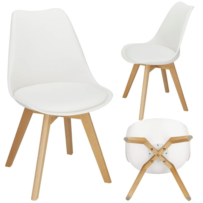 Set 4 scaune dining Verdhe pentru bucatarie cu perna tapitata cu piele ecologica, 44x82cm, alb [5]