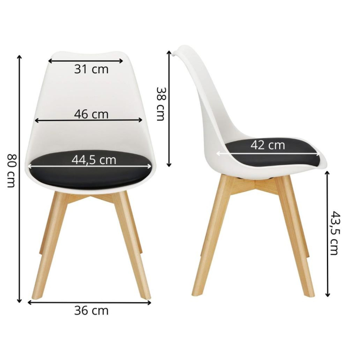 Set 4 scaune dining Verdhe pentru bucatarie cu perna tapitata cu piele ecologica, 44x82cm, alb negru [16]