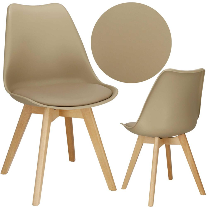 Set 4 scaune dining Verdhe pentru bucatarie cu perna tapitata cu piele ecologica, 44x82cm, maro [2]