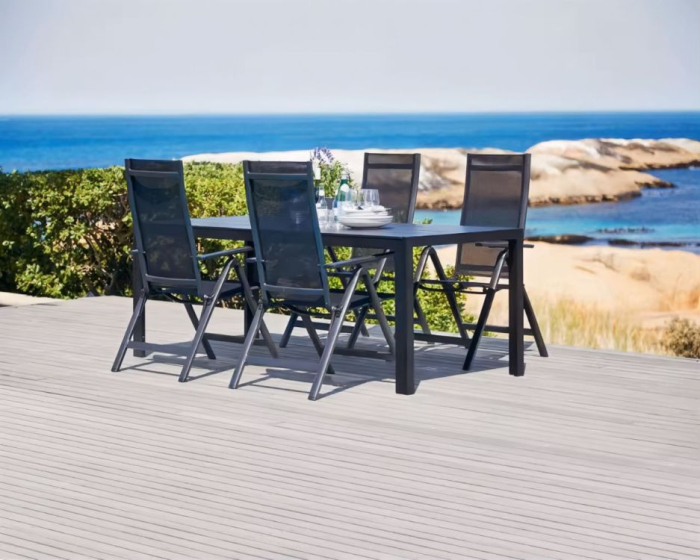 Set 4 scaune gradina 70x57x106 cm, pliante cu spatar reglabil 7 pozitii, structura otel si textilena, negru [4]