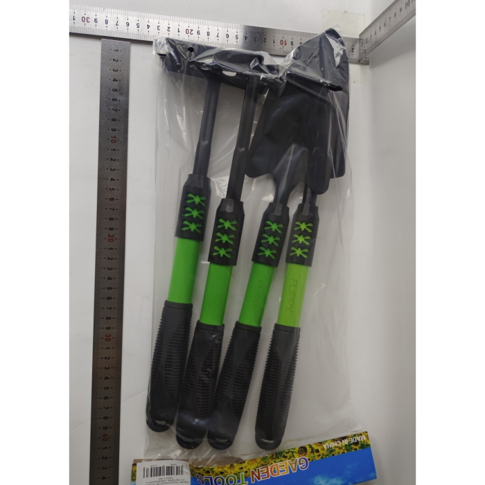 Set 4 Unelte de Gradina , pentru Plantare, Prelucrare Sol si Ingrijire Plante, Material PVC Carbon, Grebla, Sapaliga cu Cap Dublu, Lopata Mica, Lopata Lata, 43 x 11 cm, Negru/Verde [3]