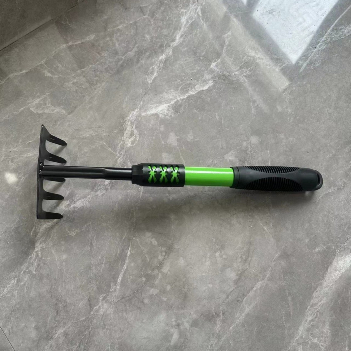 Set 4 Unelte de Gradina , pentru Plantare, Prelucrare Sol si Ingrijire Plante, Material PVC Carbon, Grebla, Sapaliga cu Cap Dublu, Lopata Mica, Lopata Lata, 43 x 11 cm, Negru/Verde [5]