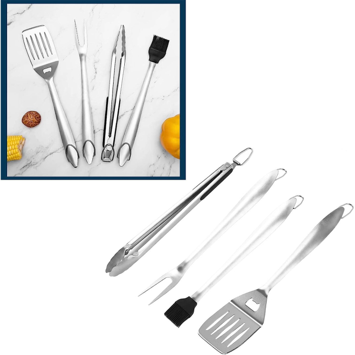 Set 4 ustensile pentru gratar , din otel inoxidabil, cu agatatoare, rezistente la temperaturi ridicate, argintiu [5]