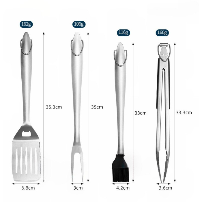 Set 4 ustensile pentru gratar , din otel inoxidabil, cu agatatoare, rezistente la temperaturi ridicate, argintiu [4]