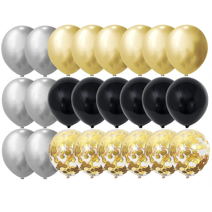 Set 46 baloane si decoratiuni, Happy Birthday, incluse fata de masa si perdea negru auriu [8]